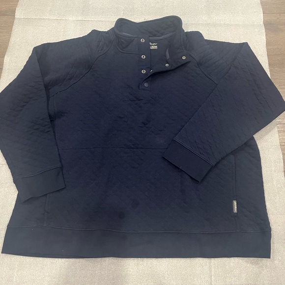 [XXL]Eddie Bauer Black Quilted Pullover 1/4 snap Cotton Blend Sweatshirt - Picture 2 of 9